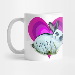 Gorgeous English Spot rabbit on a rainbow purple heart! Mug